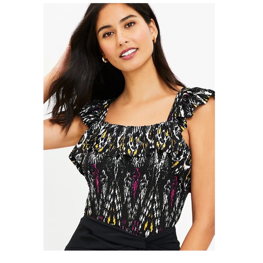 LOFT Ikat Print Square Neck Ruffle Sleeve Tank NWT Medium
